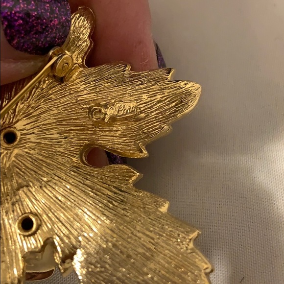 Vintage 1950’s Pin Brooch Leaf Floral Rhinestone - Picture 5 of 7